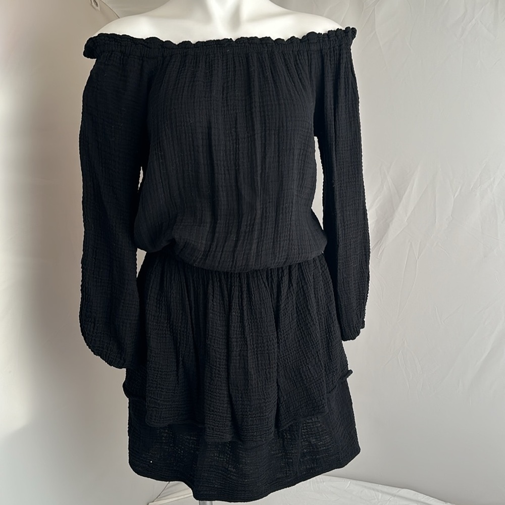 Red Haute Black Off The Shoulder Blouson Dress